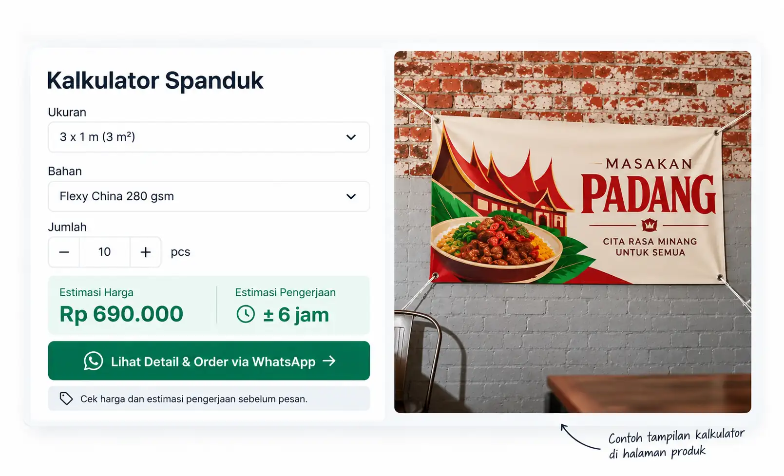 Contoh tampilan kalkulator harga cetak spanduk BIX PRINT